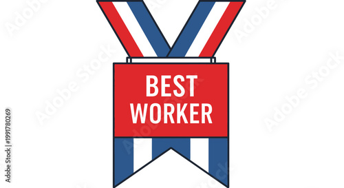 Best Worker Award Medal With Red White And Blue Ribbon.