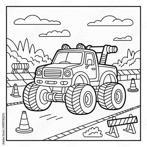 Monster Truck Coloring Page Illustrations Vector Line Art