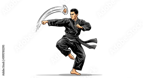 Martial artist performing a dynamic punch with motion blur effect