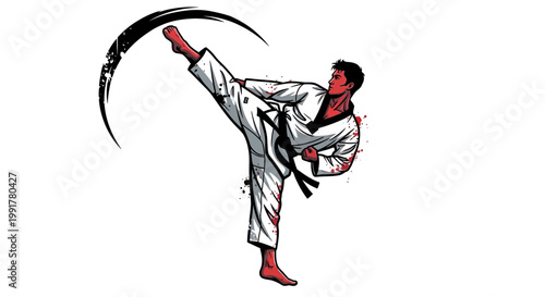 Martial Arts Fighter Performing High Kick