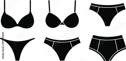 Black swimsuit silhouette collection bras and bottoms for summer style