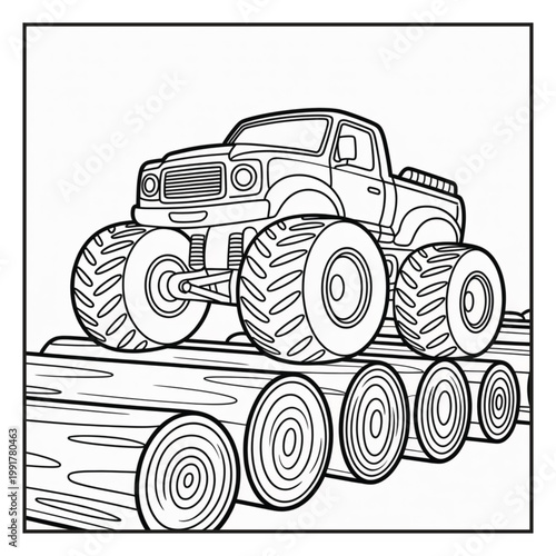 Monster Truck Coloring Page Illustrations Vector Line Art