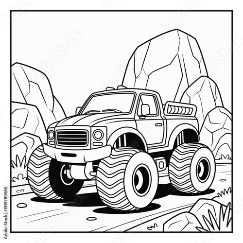 Monster Truck Coloring Page Illustrations Vector Line Art