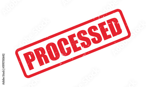 Grunge rubber stamp with the word PROCESSED in bold uppercase letters, Vintage textured print design