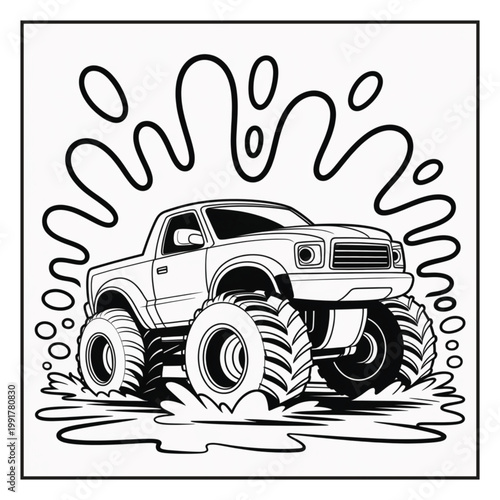 Monster Truck Coloring Page Illustrations Vector Line Art