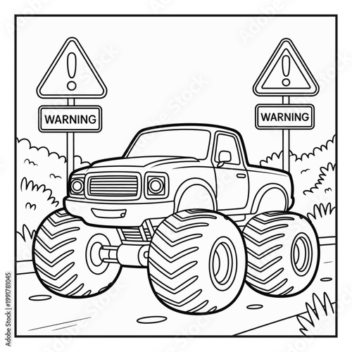 Monster Truck Coloring Page Illustrations Vector Line Art