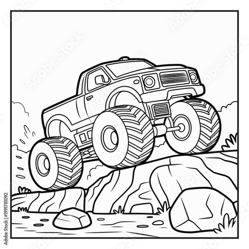 Monster Truck Coloring Page Illustrations Vector Line Art