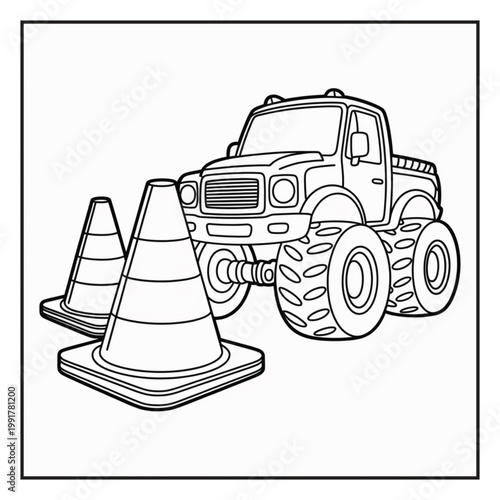 Monster Truck Coloring Page Illustrations Vector Line Art
