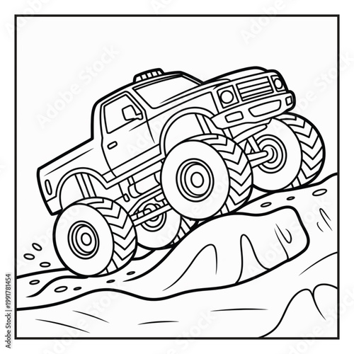 Monster Truck Coloring Page Illustrations Vector Line Art
