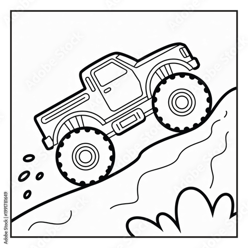 Monster Truck Coloring Page Illustrations Vector Line Art