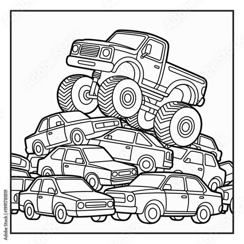 Monster Truck Coloring Page Illustrations Vector Line Art