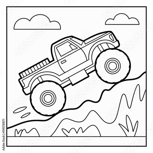 Monster Truck Coloring Page Illustrations Vector Line Art