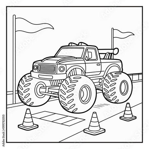 Monster Truck Coloring Page Illustrations Vector Line Art
