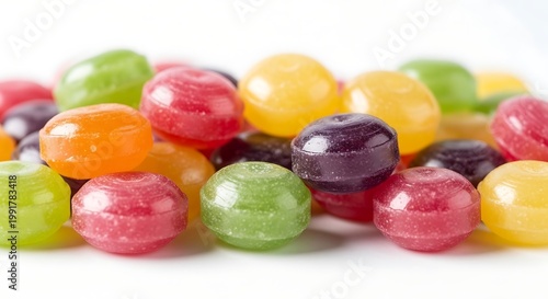Colorful jelly beans on white background.