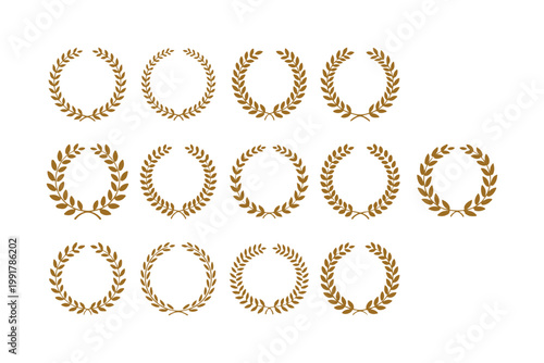 Gold Laurel Wreath Set: Award, Victory and Excellence Vector Icons
