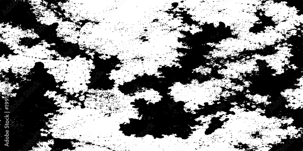 Fototapeta premium A grunge black ink splat illustration featuring a dirty paint splatter texture and spray stain element on a white background banner design