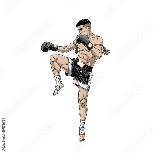 Muay Thai Fighter Performing Knee Strike