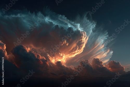 Dramatic sunset clouds with golden light breaking through sky