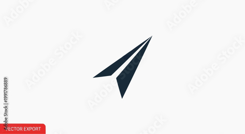 Minimalist paper plane vector icon, black origami airplane symbol, simple flight and message send graphic, geometric aviation logo on white background