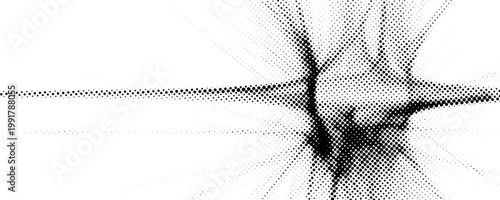 Abstract black and white halftone waveform pattern resembling an audio signal or heartbeat line.