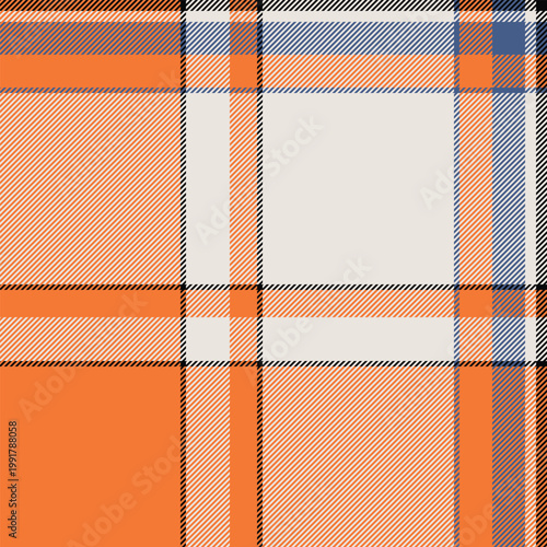 Card textile seamless texture, furniture fabric plaid check. Collage background pattern tartan vector in white and orange peel colors.