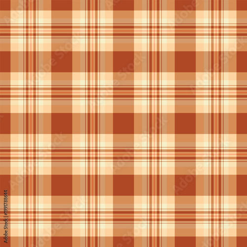 Royal seamless textile pattern, trend check fabric vector. Christmas tartan plaid texture background in orange and moccasin colors.