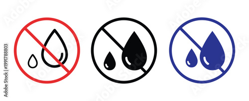 No leakage sign, prohibition symbol representing prevention of water, gas, or oil leakage, safety warning icon, vector illustration