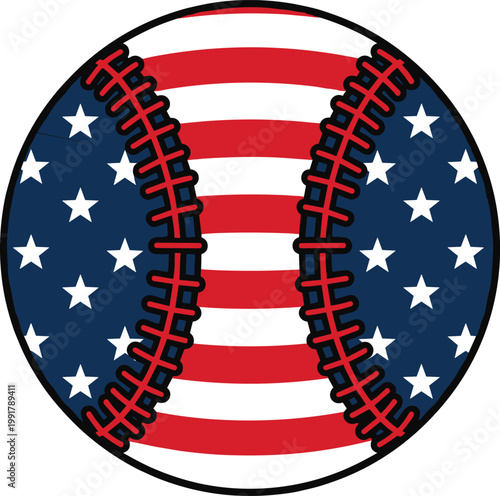 American Flag Baseball Vector USA Patriotic Sports Ball 4th of July Independence Day Icon