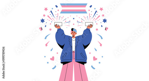 Celebration, party, festive, illustration, colorful, joyful, person, confetti, vector graphics