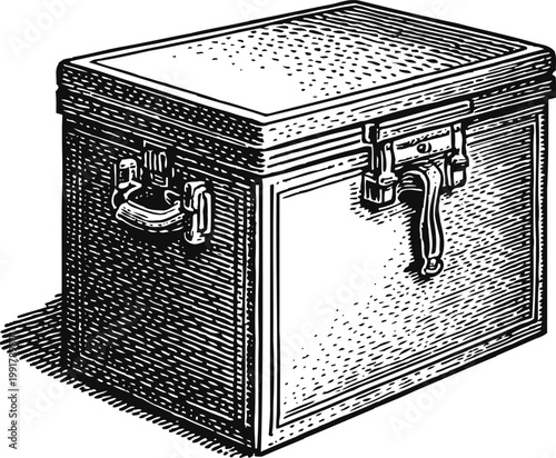 Vintage metal ice cooler box with latch and handle retro insulated container illustration