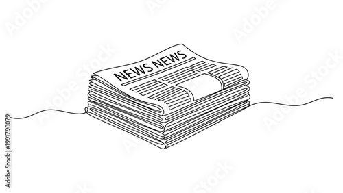 Continuous one line drawing of a stack of daily newspapers.
