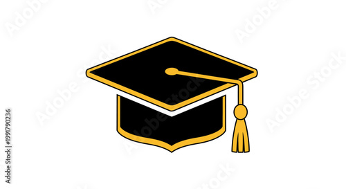 Black graduation cap with a gold tassel illustration.