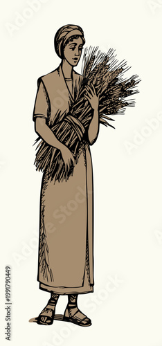 Vector drawing. Woman with wheat