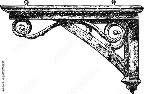 vintage ornamental wooden bracket with intricate scrollwork and decorative carved details