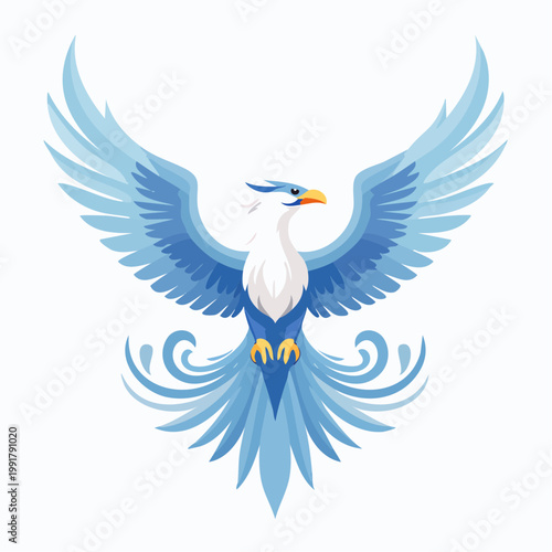 Stylized Blue Phoenix Bird Illustration