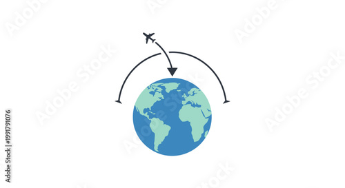 Airplane flying around the planet Earth illustration.