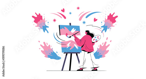 Creative Painter, Artistic Illustration, Colorful Painting, Artist at Work