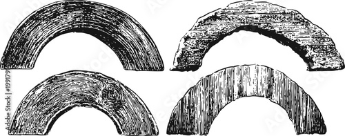 vintage semicircle wood texture illustrations hand drawn curved wooden patterns in black and white