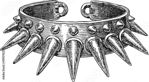 Spiked metal collar with large sharp pointed studs, gothic punk fashion accessory