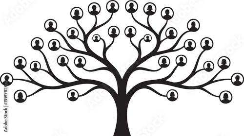 Bild auf Leinwand Minimal Family Lineage Tree Showing Branching Structure with Human Silhouette No
