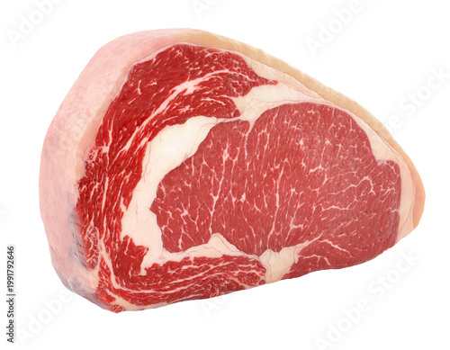 Raw Beef Ribeye Steak with Marbling and Fat Cap