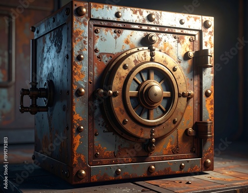 A weathered, steampunk-inspired cube with a circular door, riveted details, and signs of heavy use, suggesting secrets inside