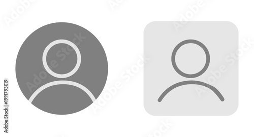 Vector flat illustration in grayscale. Two profiles round and square. Avatar, user profile, face icon, profile picture. Suitable for social media profiles, icons, splash screens and as a template.