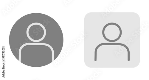 Vector flat illustration in grayscale. Two profiles round and square. Avatar, user profile, face icon, profile picture. Suitable for social media profiles, icons, splash screens and as a template.