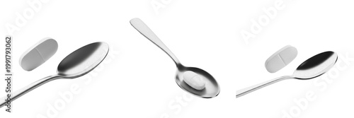 Fotografie Set and collection of single shiny metal tablespoon isolated on white background