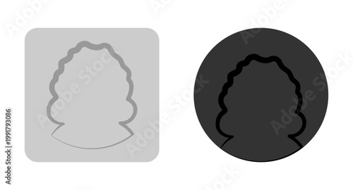 Vector flat illustration in grayscale. Two profiles round and square. Avatar, user profile, face icon, profile picture. Suitable for social media profiles, icons, splash screens and as a template.