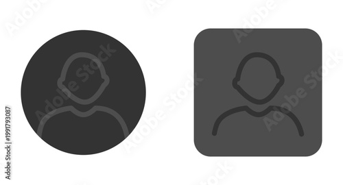 Vector flat illustration in grayscale. Two profiles round and square. Avatar, user profile, face icon, profile picture. Suitable for social media profiles, icons, splash screens and as a template.