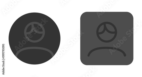 Vector flat illustration in grayscale. Two profiles round and square. Avatar, user profile, face icon, profile picture. Suitable for social media profiles, icons, splash screens and as a template.