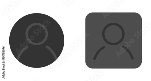 Vector flat illustration in grayscale. Two profiles round and square. Avatar, user profile, face icon, profile picture. Suitable for social media profiles, icons, splash screens and as a template.