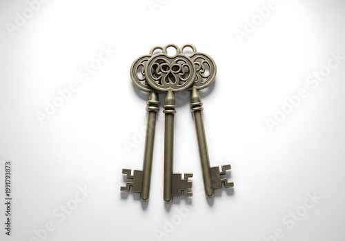Antique keys on white background